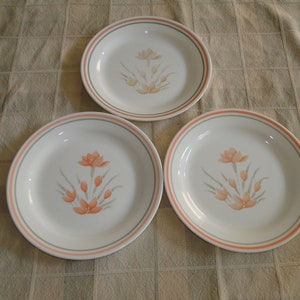 Lot of 3 Corning Corelle PEACH FLORAL Pattern 7-1/8" Bread Plates