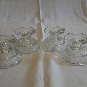 Set of 4 Anchor Hocking Clear Textured Glass 2-Way Candle Holders Candlesticks