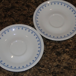 Set of 2 Corning Corelle SNOWFLAKE BLUE Pattern Saucers