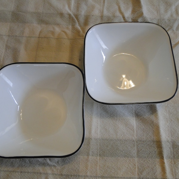 Set of 2 Corning Corelle SIMPLE LINES & OTHERS Pattern Square Soup Bowls