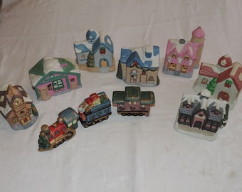 10 Piece Ceramic Christmas Village with Train - Lighting Not Included