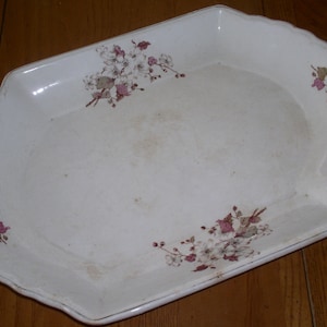 Antique Ridgways Royal Semi-Porcelain Oblong Serving Platter - Pink White Floral