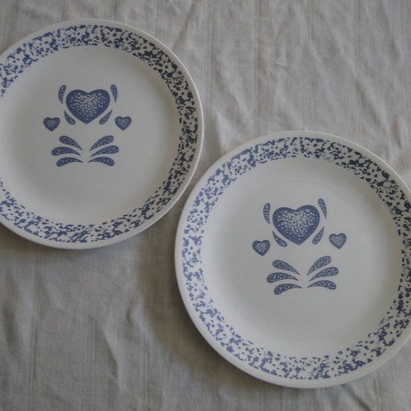 Juego de 2 platos llanos Corning Corelle BLUE HEARTS Pattern "Estilo plano" de 10-1/4"