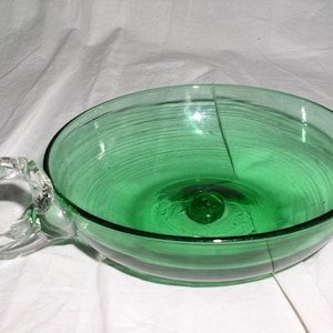 Vintage Green Glass Handled Nappy Bowl