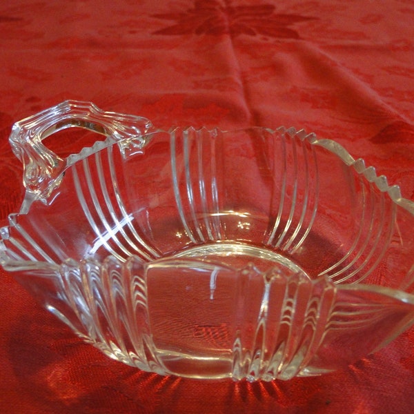 Clear Ribbed Glass 3-Sided Nappy / Candy Dish with Tab Handle