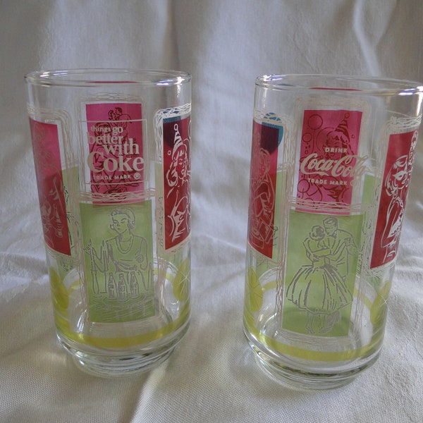 Set of 2 Mid-Century Libbey "Things Go Better With Coke" Coca-Cola Glasses