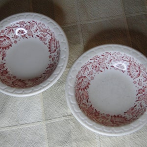 Set of 2 Syracuse China MAYFLOWER RED Round 4-5/8&quot; Restaurant Fruit / Sauce Bowls