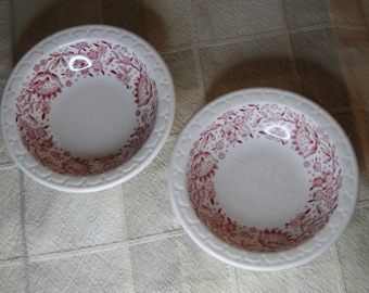 Set of 2 Syracuse China MAYFLOWER RED Round 4-5/8&quot; Restaurant Fruit / Sauce Bowls