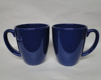 Set of 2 Corning Corelle Livingware DARK BLUE Stoneware 11oz Mugs