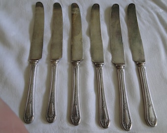Lote de 6 cuchillos de mango sólido Oneida / Community Silverplate 1926 HAMPTON COURT Pattern