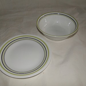 Corning Corelle GARDEN SKETCH BANDS Patroon 6-3/4&quot; Broodbord & 6-1/4&quot; Soepkom