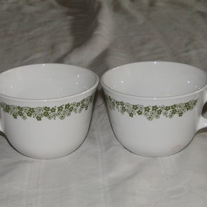 Set of 2 Corelle SPRING BLOSSOM GREEN Pattern Centura Style Coffee Cups