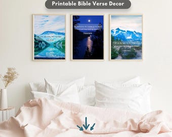 Christian Wall Art Set, Bible Verse Prints, Neutral Landscape Decor (Digital Download)