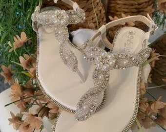 Wedding Sandal Braided Rhinestone & Pearl Custom/Handmade
