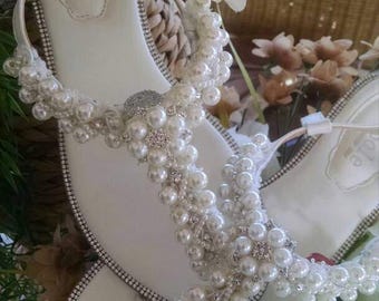 Wedding Sandal Pearl & Rhinestone Custom/Handmade