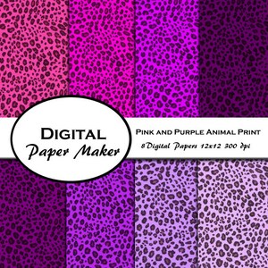 Pink and Purple Animal Digital Paper that can be used for scrap booking, backgrounds, invitations, and more. Instant download. 8 1/2 x 11