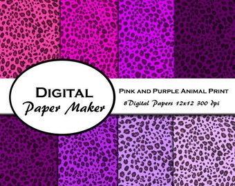 Pink and Purple Animal Digital Paper that can be used for scrap booking, backgrounds, invitations, and more. Instant download. 8 1/2 x 11