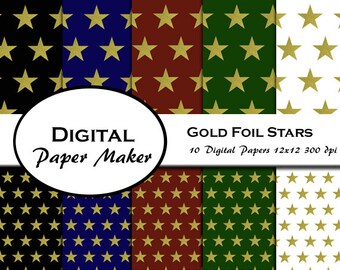 Gold Foil Stars Digital Paper Design that can be used for scrap booking, backgrounds, invitations, and more. Instant download.