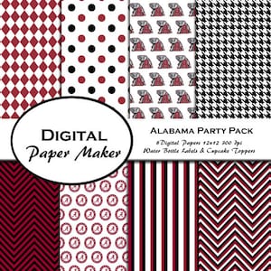 Alabama Crimson Tide Party Pack to use for scrapbooking, clipart, backgrounds, invitations, party supplies and more. Instant download.