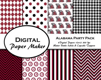 Pacchetto tematico Alabama Crimson Tide per feste, ideale per scrapbooking, clipart, sfondi, inviti, articoli per feste e molto altro. Download immediato.