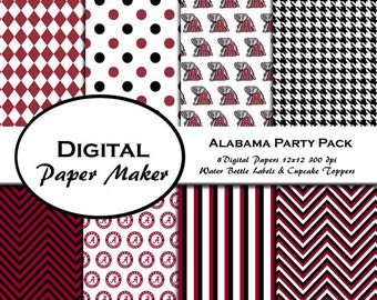 Alabama Crimson Tide Party Pack to use for scrapbooking, clipart, backgrounds, invitations, party supplies and more. Instant download.