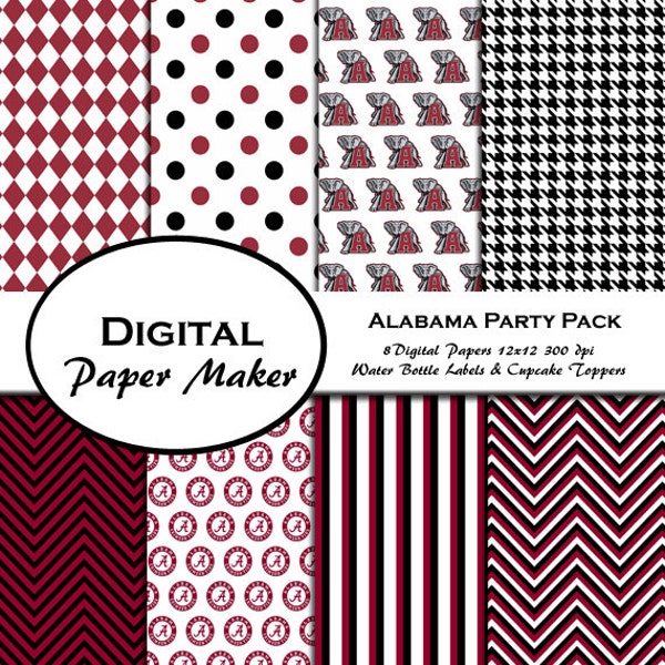 Alabama Crimson Tide Party Pack to use for scrapbooking, clipart, backgrounds, invitations, party supplies and more. Instant download.