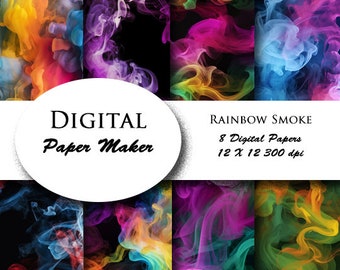 Carta digitale Rainbow Smoke da utilizzare per scrapbooking, clipart, sfondi, inviti, forniture per feste e altro ancora. Download istantaneo.