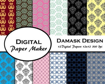 Damask Digital Paper Designs great for scrapbooking, backgrounds, invitations, crafting, gift wrapping and more. Instant download.