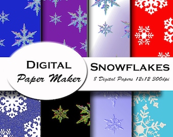 Snowflake Digital Paper good for scrapbooking, clipart, backgrounds, invitations. Instant download