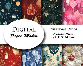 Carta digitale con ornamenti natalizi da utilizzare per album, clipart, sfondi, inviti, articoli per feste e altro ancora. Download istantaneo. Senza soluzione di continuità.