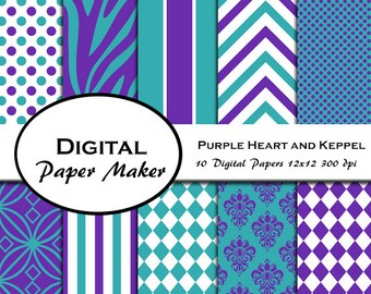 Cuore viola e carta digitale Keppel. Disegni digitali per scrapbooking, clipart, sfondi, inviti e altro. Download immediato.