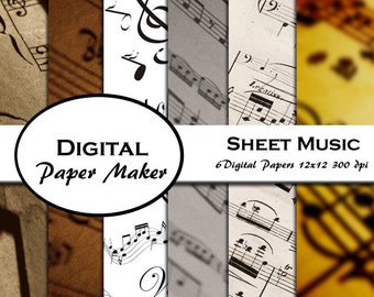 Partituras en papel digital. Diseños digitales de partituras para reserva de chatarra, imágenes prediseñadas, fondos, invitaciones y más. Descarga instantánea.