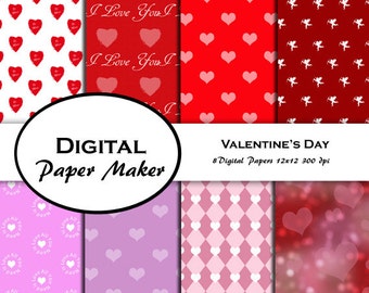 Valentino carta digitale. Vivaci disegni digitali per scrapbooking, clipart, sfondi, inviti e altro ancora. Download immediato.