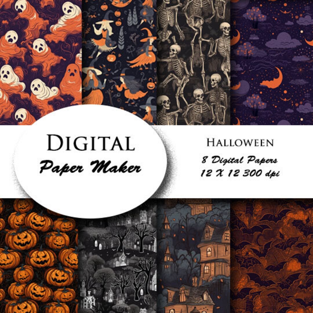 Seamless Halloween Digital Paper to Use for Scrapbooking, Clipart ...