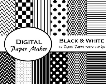 Black and White Digital Paper Designs that can be used for scrap booking, clipart, backgrounds, invitations, and more. Instant download.