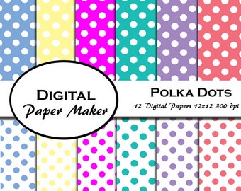 Polka Dot carta digitale. Pois vibrante disegni digitali per prenotazione di rottami, clipart, sfondi, inviti e altro. Download immediato.