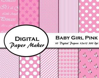 Baby Girl Pink Digital Paper Designs that are great for scrap booking, backgrounds, invitations, baby showers and more. Instant download.