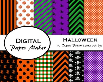Halloween Digital Paper Designs to use for scrapbooking, clipart, backgrounds, invitations, party supplies and more. Instant download.