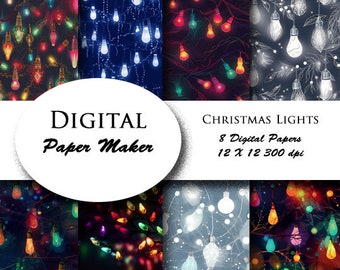 Christmas Lights Digital Paper to use for scrapbook, clipart, backgrounds, invitations, party supplies and more. Instant download. Seamless.