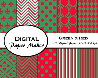 Green and Red Digital Paper Designs that can be used for scrap booking, clipart, backgrounds, invitations, and more. Instant download.