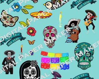 Day of the Dead Imagery Seamless File 12x12 JPG and PNG files 300 dpi.  Instant downloadable digital file.