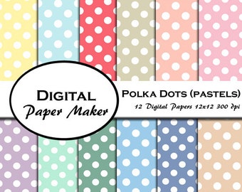 Polka Dot Digital Paper. Pastel polka dot digital designs for scrap booking, clipart, backgrounds, invitations, and more. Instant download