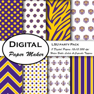 Louisiana State Tigers Party Pack to use for scrapbooking, clipart, backgrounds, invitations, party supplies, and more. Instant download.