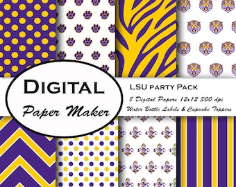 Louisiana State Tigers Party Pack to use for scrapbooking, clipart, backgrounds, invitations, party supplies, and more. Instant download.