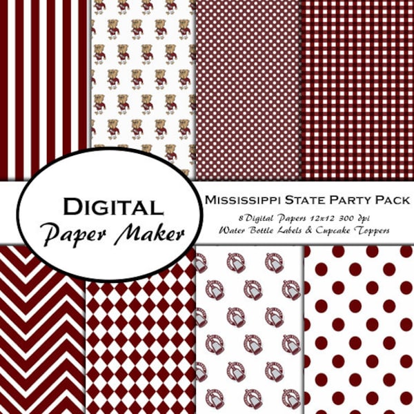 Mississippi State Party Pack to use for scrapbooking, clipart, backgrounds, invitations, party supplies and more. Instant download.