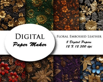 Carta digitale in pelle goffrata floreale da utilizzare per album, clipart, sfondi, sublimazione, lavori con la carta, ecc. Download istantaneo, senza soluzione di continuità.