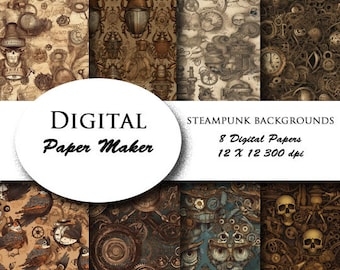 Steampunk Digital Paper to use for scrapbooking, clipart, backgrounds, invitations, party supplies and more. Instant download.