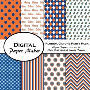 Florida Gators Party Pack da usare per scrapbooking, clipart, sfondi, inviti, articoli per feste e altro. Download immediato.