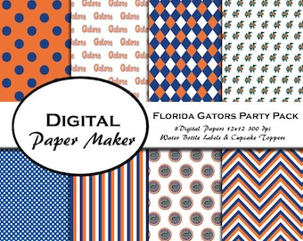 Florida Gators Party Pack to use for scrapbooking, clipart, backgrounds, invitations, party supplies and more. Instant download.