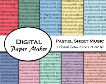 Pastel Sheet Music Digital Paper Design that can be used for scrap booking, backgrounds, invitations, and more. Instant download. 8 1/2 x 11